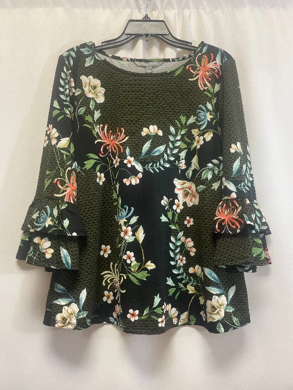 Top 3/4 Sleeve By Valerie Stevens In Black, Size: M