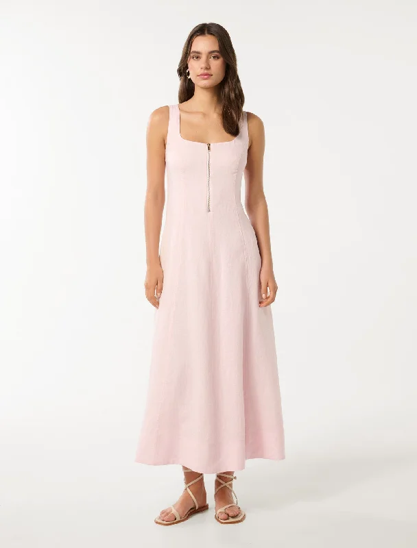 Bronte Linen Zip Detail Midi Dress