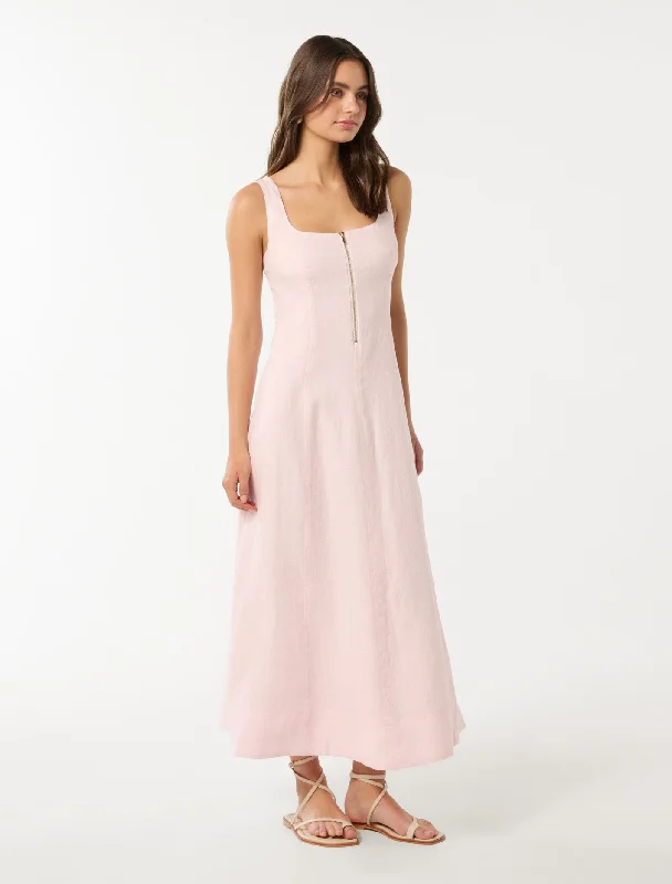 Bronte Linen Zip Detail Midi Dress