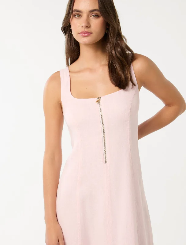 Bronte Linen Zip Detail Midi Dress