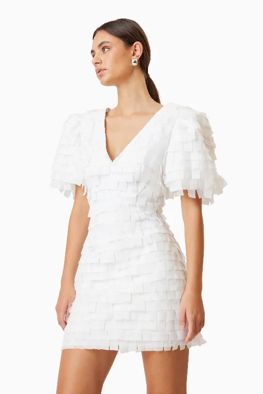 Hailey Textured 3D Mini Dress In White