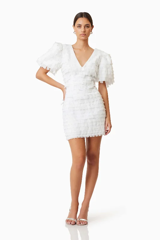 Hailey Textured 3D Mini Dress In White