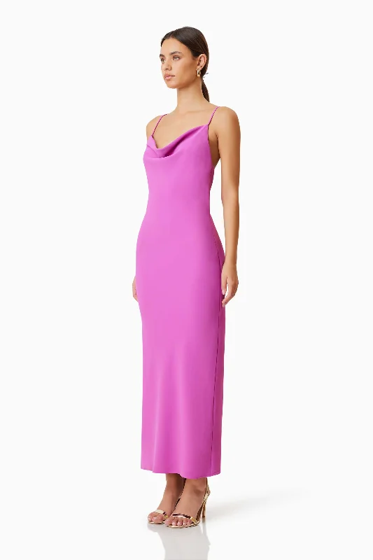 Kenna Cowl Neck Midi Dress In Purple