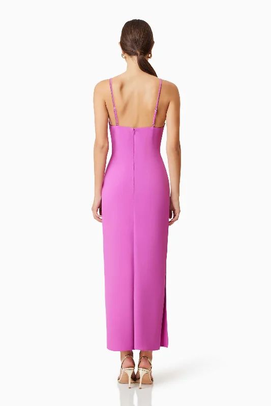 Kenna Cowl Neck Midi Dress In Purple