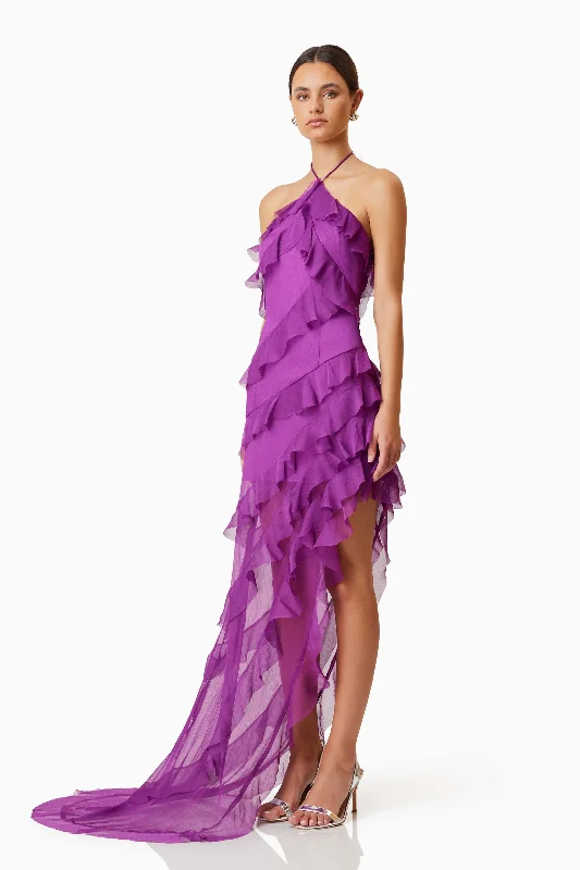 Mia Halterneck Maxi Gown In Purple