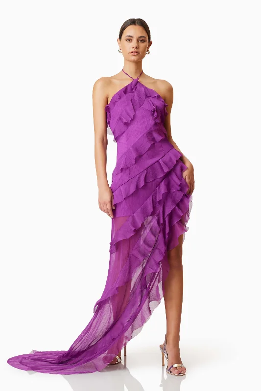 Mia Halterneck Maxi Gown In Purple