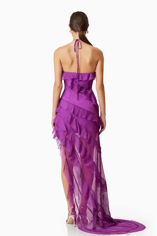 Mia Halterneck Maxi Gown In Purple