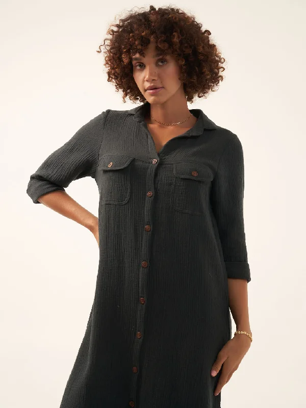 Valentina Linen Blend Shirt Dress Charcoal