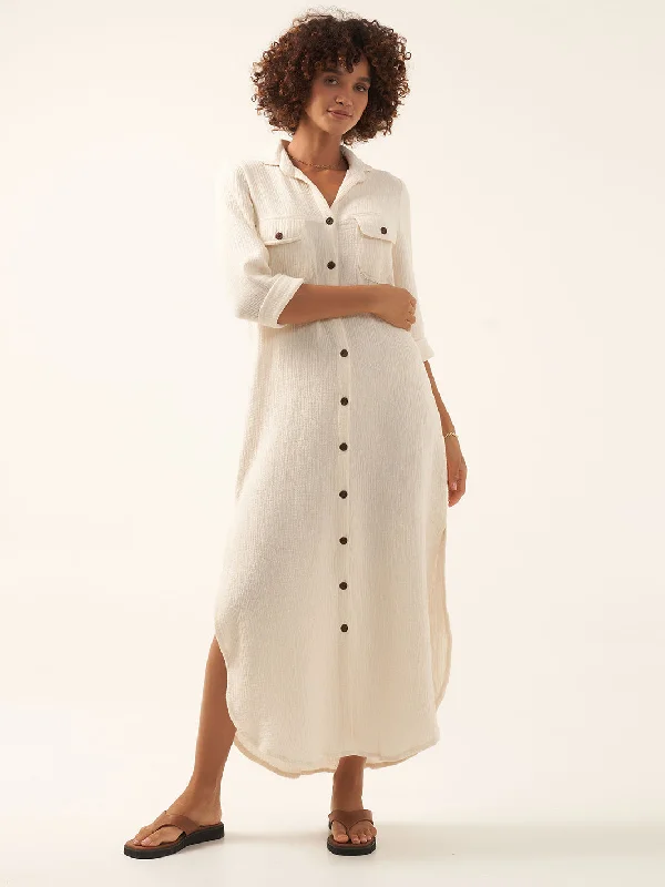 Valentina Linen Blend Shirt Dress Vanilla