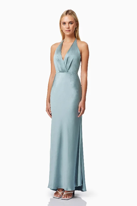 Aria Backless Satin Maxi Dress In Blue