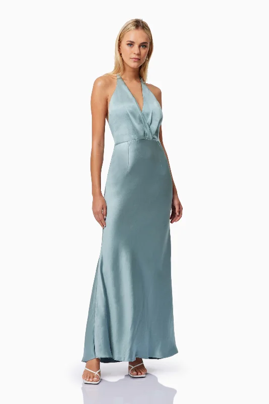 Aria Backless Satin Maxi Dress In Blue