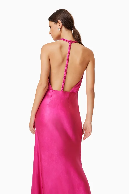 Aria Backless Satin Maxi Dress In Pink