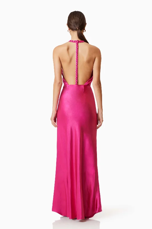 Aria Backless Satin Maxi Dress In Pink