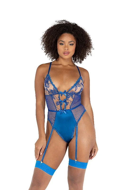 Roma Confidential Embroidery & Satin Gartered Teddy Blue