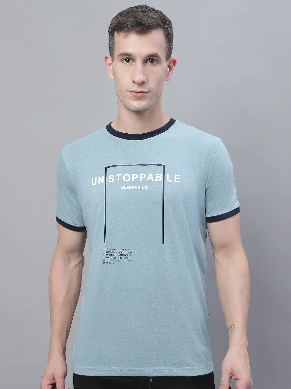 Cantabil Men Teal Blue Round Neck T-Shirt