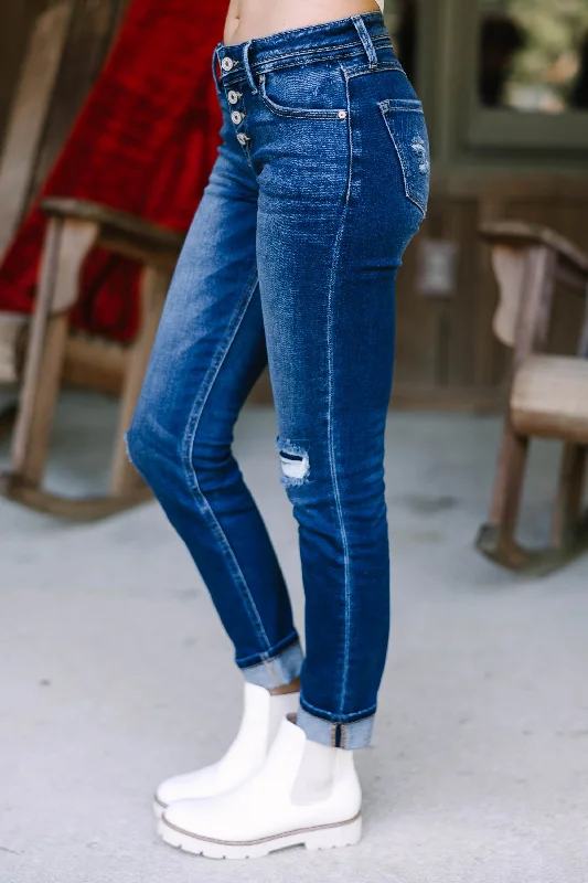 KanCan: Let It All Go Dark Wash Mid Rise Straight Jeans