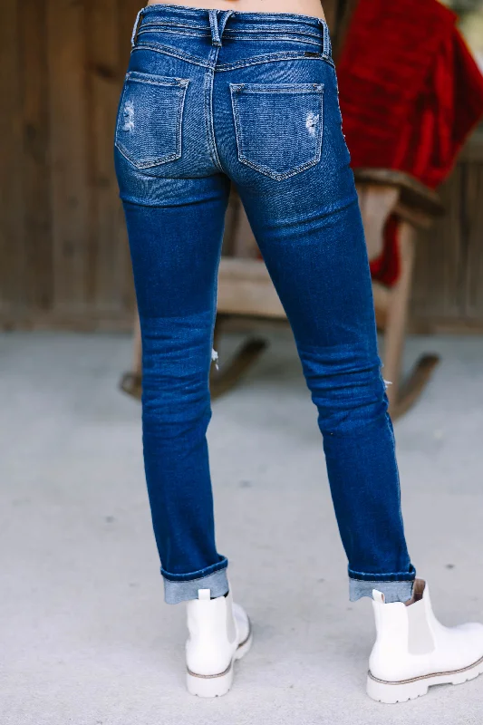 KanCan: Let It All Go Dark Wash Mid Rise Straight Jeans