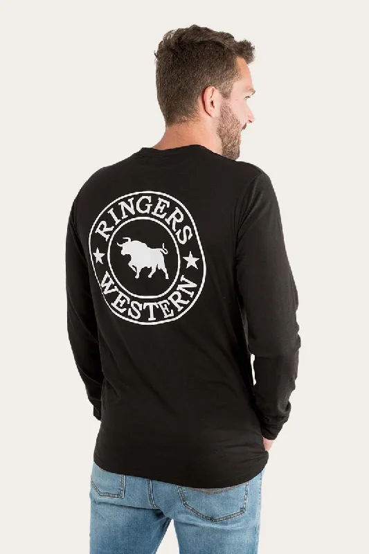 Signature Bull Mens Classic Fit Long Sleeve T-Shirt - Black/White