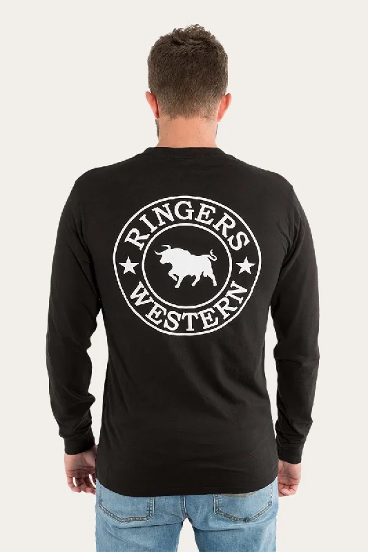 Signature Bull Mens Classic Fit Long Sleeve T-Shirt - Black/White