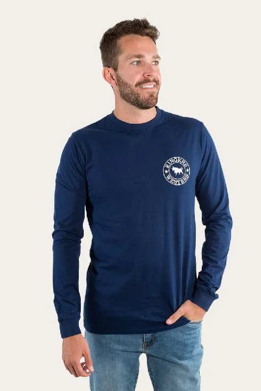 Signature Bull Mens Classic Fit Long Sleeve T-Shirt - Navy/White