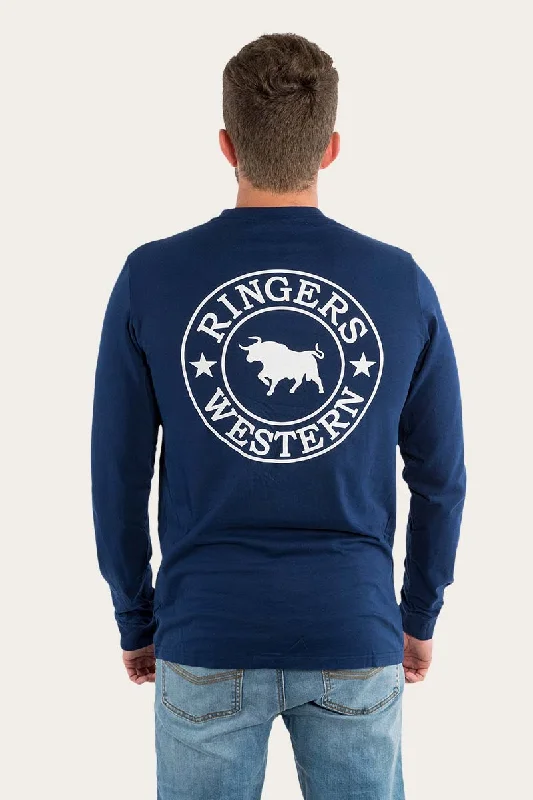 Signature Bull Mens Classic Fit Long Sleeve T-Shirt - Navy/White