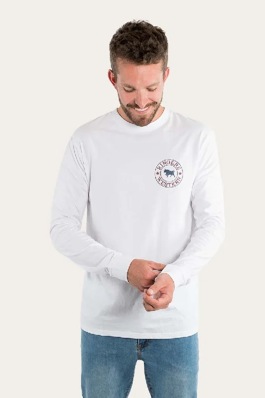 Signature Bull Mens Classic Fit Long Sleeve T-Shirt - White/Multi