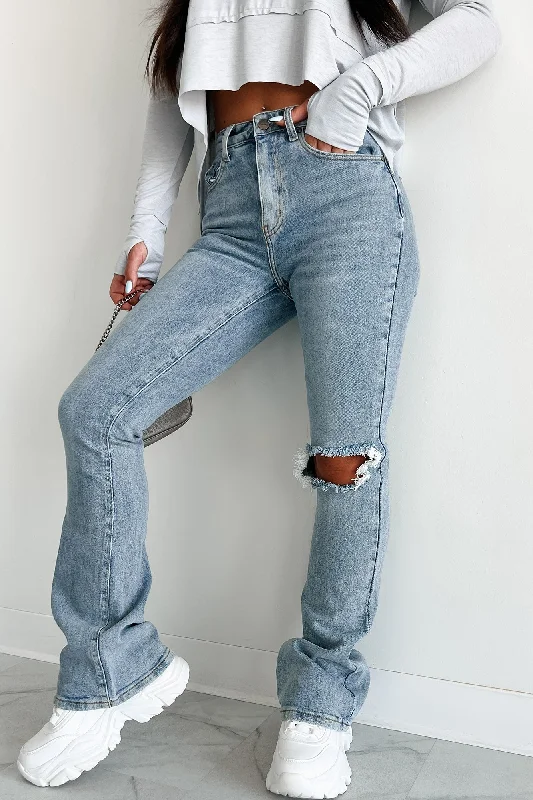 Ronan High Rise Distressed Dogma Flare Jeans (Light Wash)