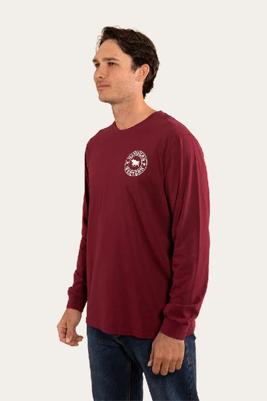 Signature Bull Mens Loose Fit Long Sleeve T-Shirt - Burgundy/White