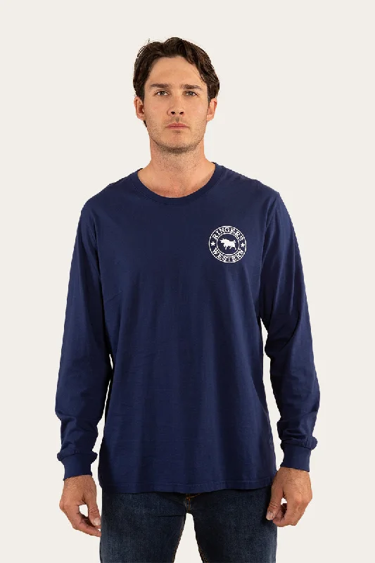 Signature Bull Mens Loose Fit Long Sleeve T-Shirt - Navy/White