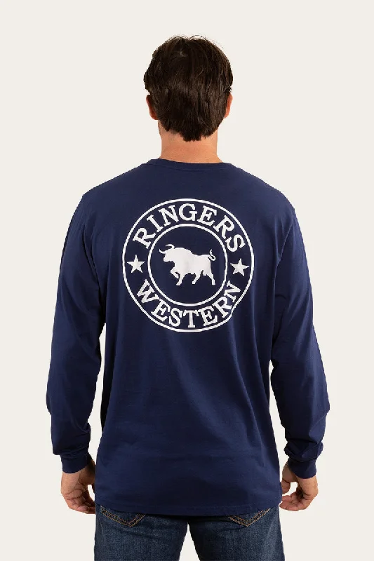 Signature Bull Mens Loose Fit Long Sleeve T-Shirt - Navy/White