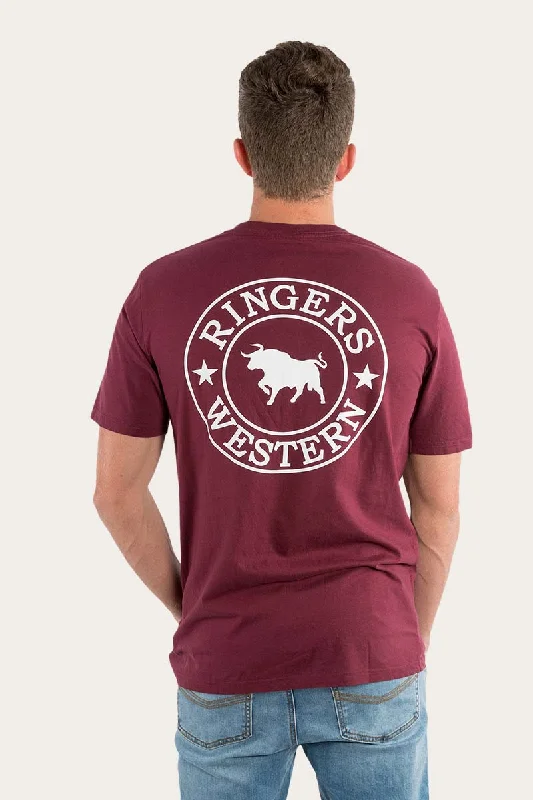 Signature Bull Mens Classic T-Shirt - Burgundy/White