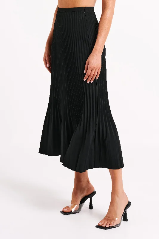 Twyla Pleated Suiting Maxi Skirt - Black