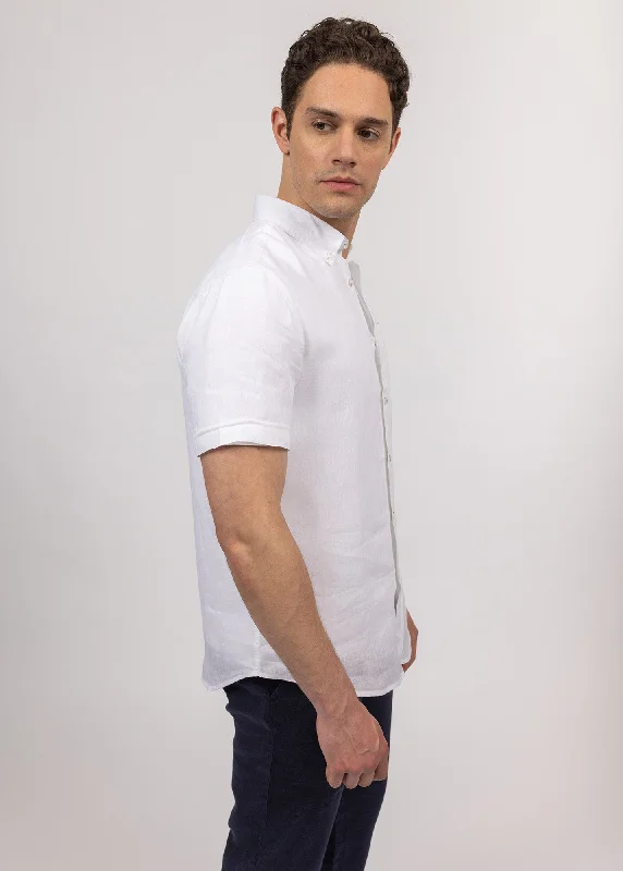 Clément short sleeve shirt - in linen poplin (BLANC)