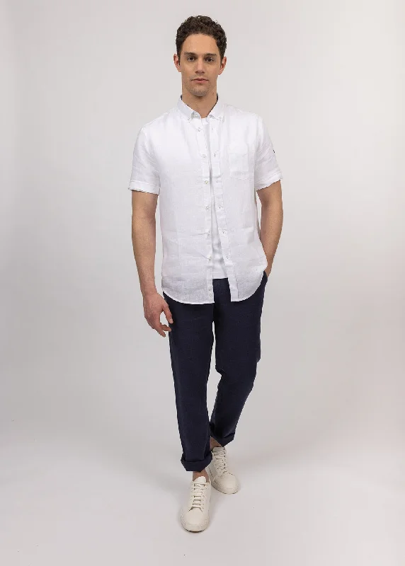 Clément short sleeve shirt - in linen poplin (BLANC)