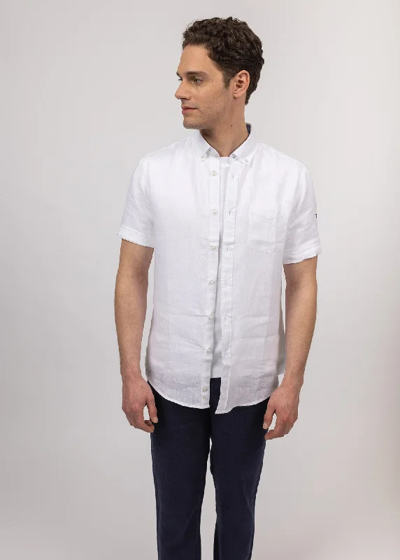 Clément short sleeve shirt - in linen poplin (BLANC)