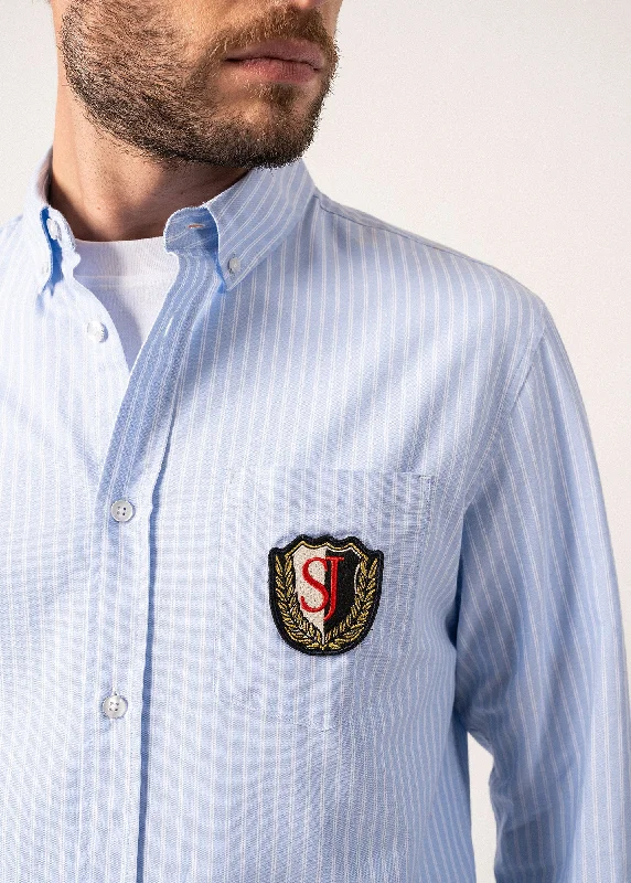 Finlay Striped Shirt - with embroidered chest badge (CIEL/BLANC)