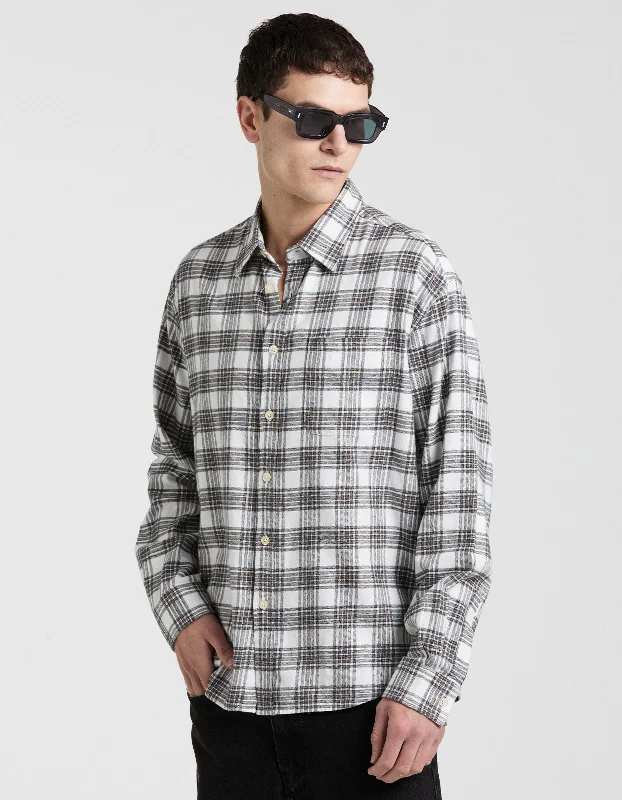 Deon Brushed Flannel Shirt 5465 - Creme/Green Check 703