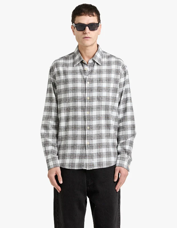 Deon Brushed Flannel Shirt 5465 - Creme/Green Check 703