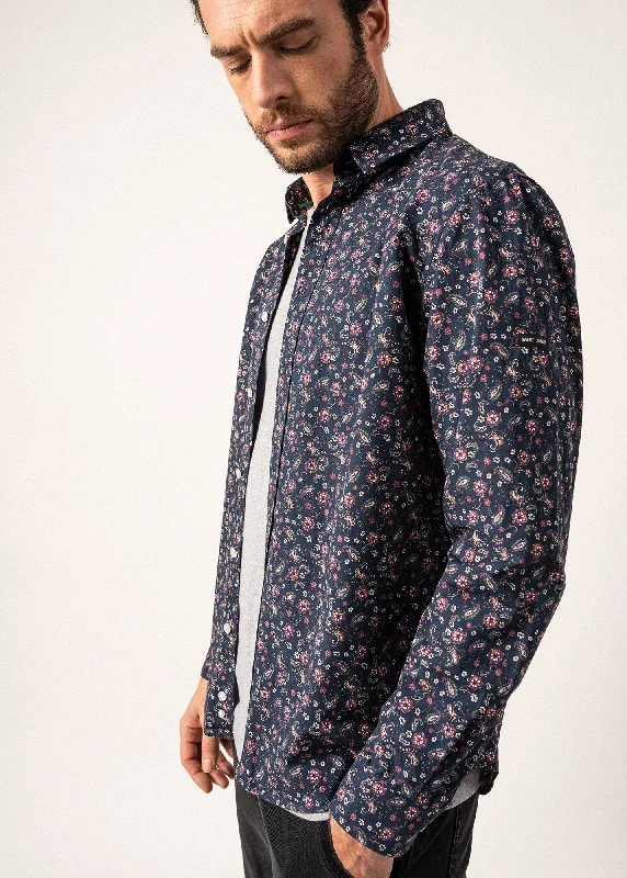 Vinny Floral Patterned Shirt - in cotton poplin (AMIRAL/PRUNE)