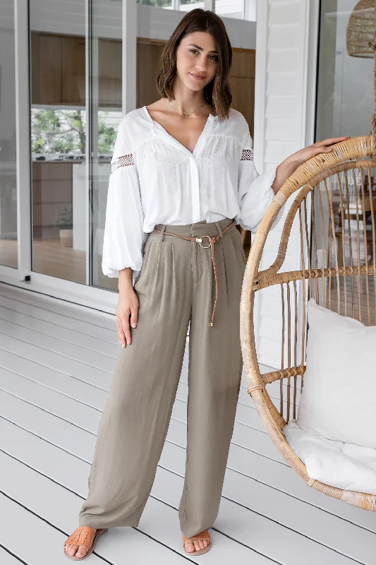 FINAL SALE | Sass Portia Elastic Back Pants With Belt Khaki