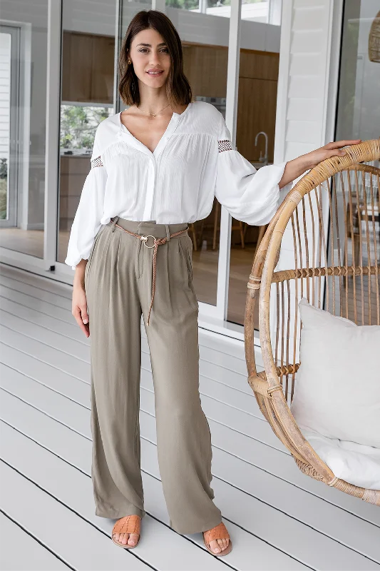 FINAL SALE | Sass Portia Elastic Back Pants With Belt Khaki