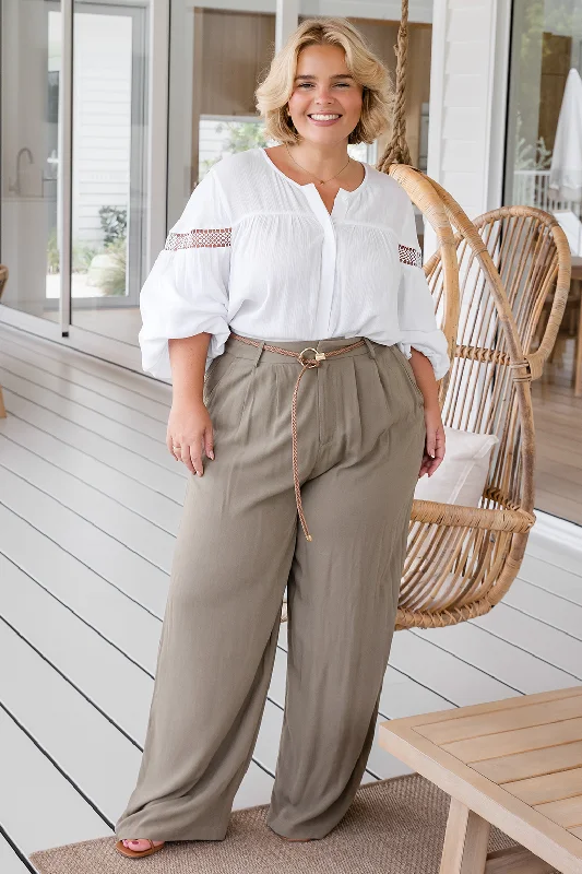 FINAL SALE | Sass Portia Elastic Back Pants With Belt Khaki