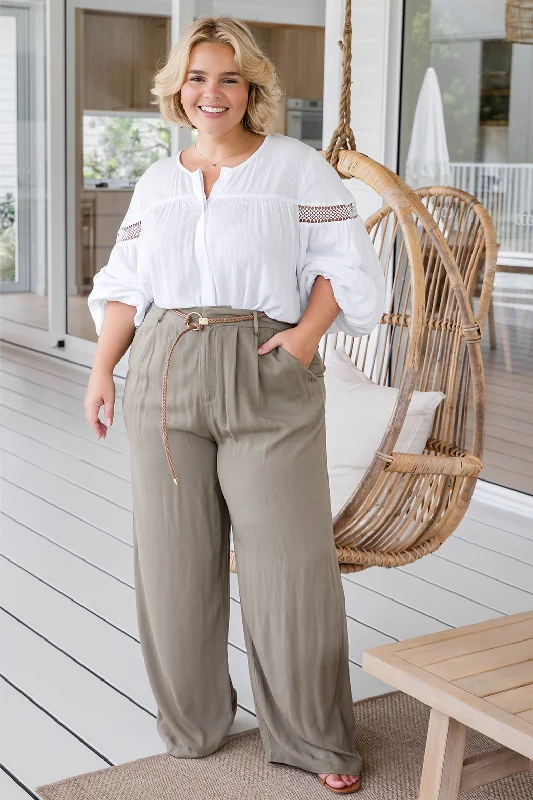 FINAL SALE | Sass Portia Elastic Back Pants With Belt Khaki