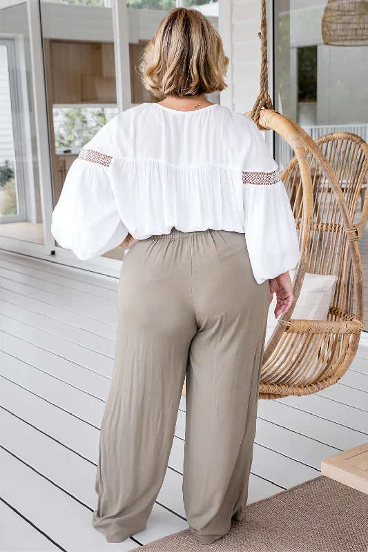 FINAL SALE | Sass Portia Elastic Back Pants With Belt Khaki