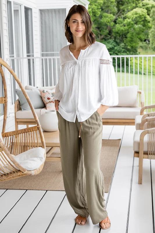 FINAL SALE | Sass Portia Elastic Back Pants With Belt Khaki