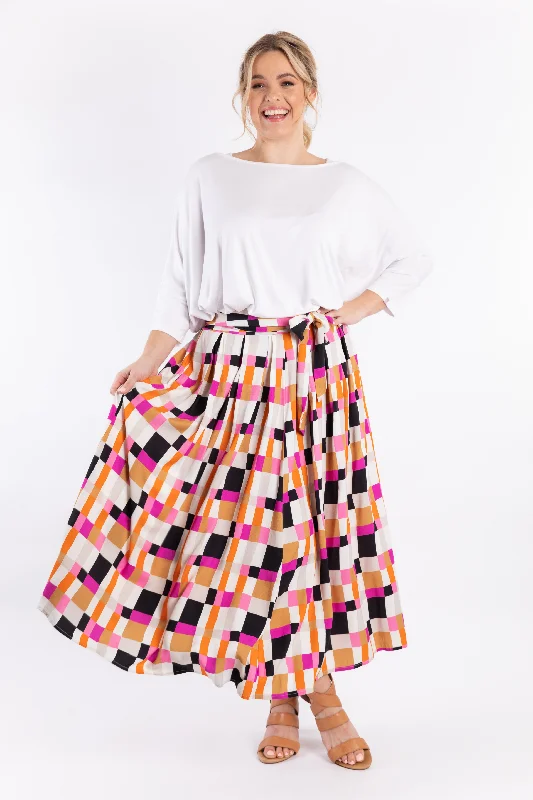 FINAL SALE Twirl Tie Skirt in Sunset Gingham