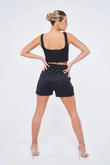 Sian Marie Satin Track Shorts - Black