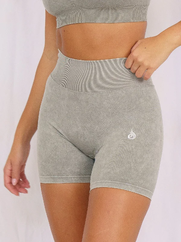 Stonewash Scrunch Seamless Shorts -  Khaki Stonewash