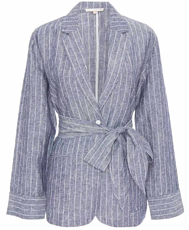 Bold Stripe Linen Blazer In Chambrey