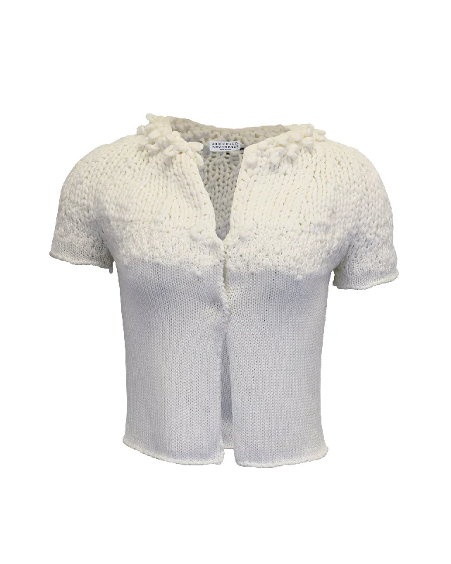 Brunello Cucinelli Crochet Knit Cardigan in White Cotton